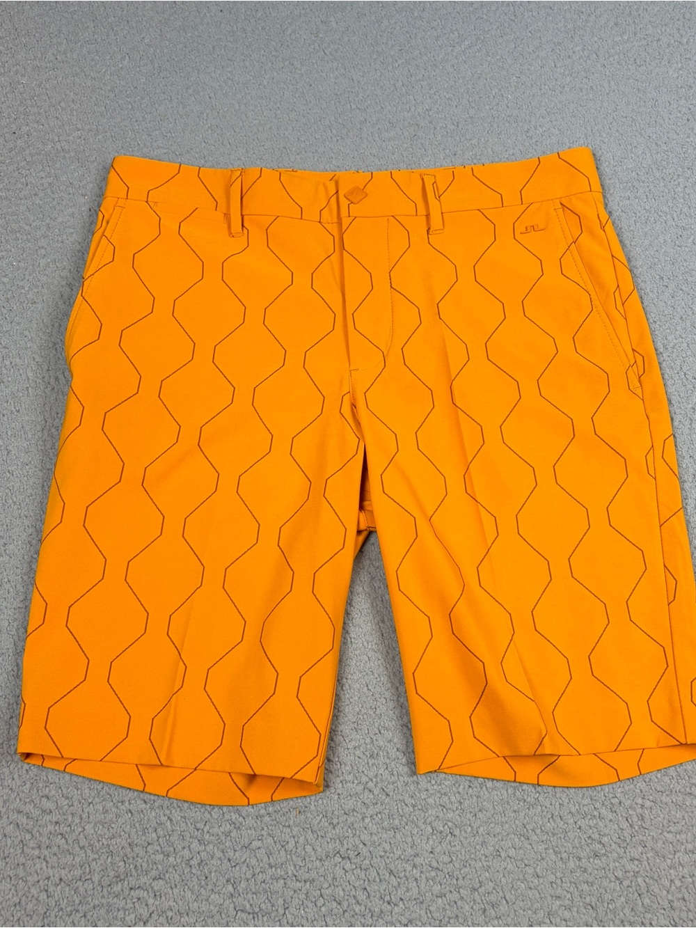 J.Lindeberg Diamond Shorts Men's 30 Bright Orange Geometric Flat-Front